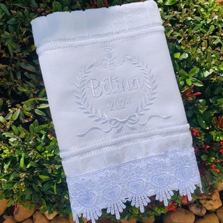Toalhinha de Boca Batizado Bordada Com Nome Monocromática Premium em Oferta na Shopee