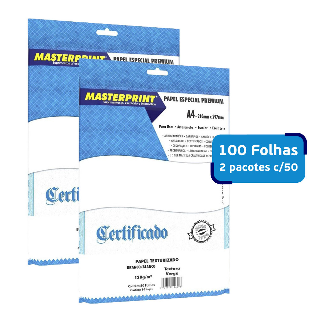 100 folhas De Papel Texturizado Vergê Branco 120g A4 Masterprint em Oferta na Shopee