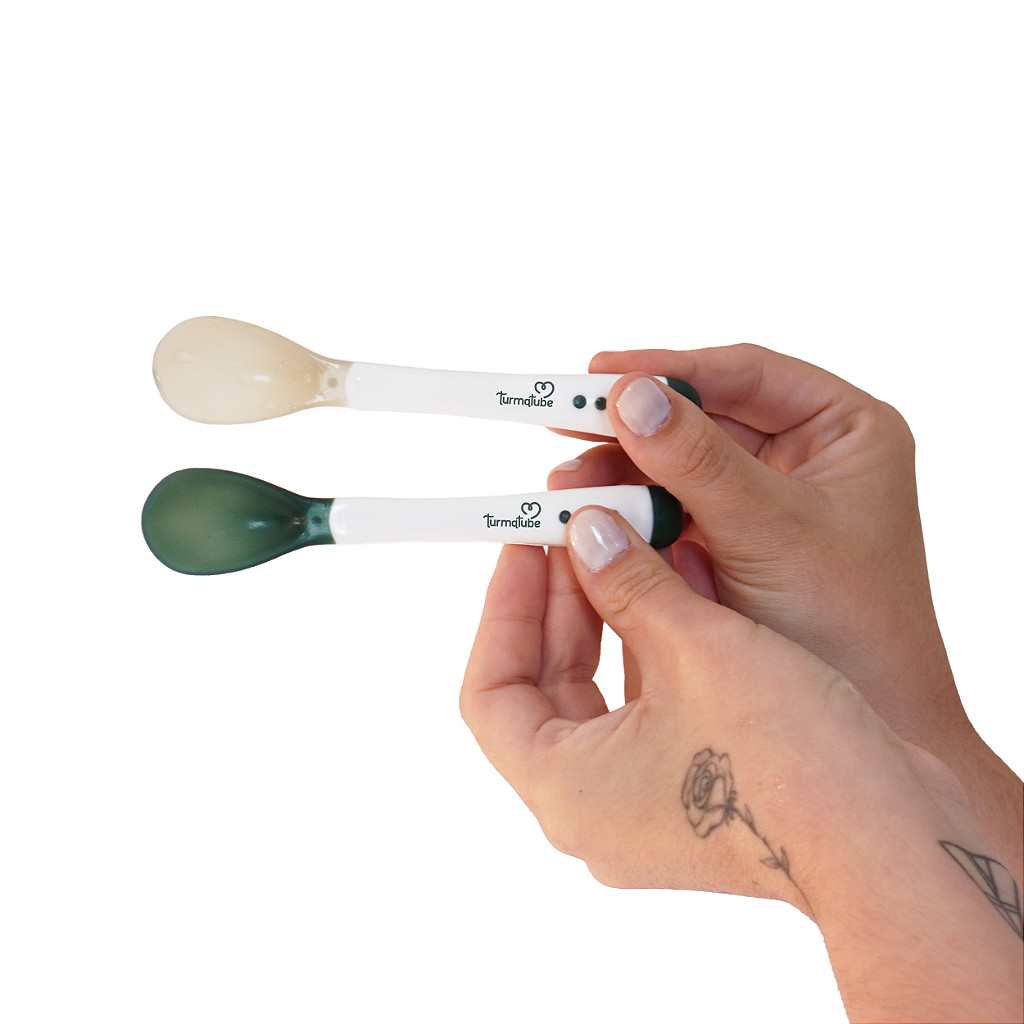 Kit 2 colheres termossensíveis Verde - TurmaTube em Oferta na Shopee