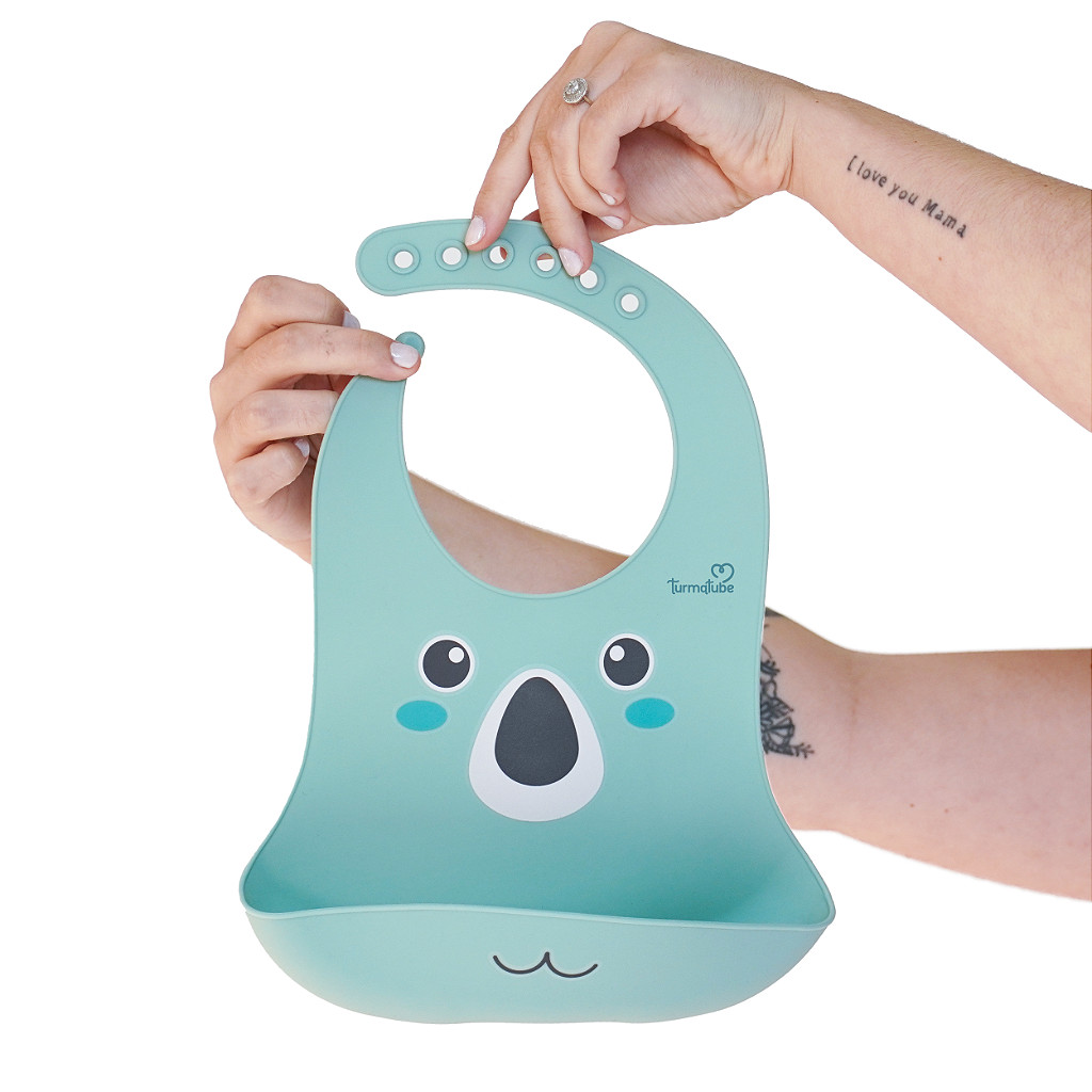 Babador de Silicone TurmaTube Verde | Coala com Pega Migalhas e Fecho Ajustável