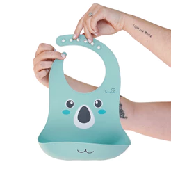 Babador de Silicone TurmaTube Verde | Coala com Pega Migalhas e Fecho Ajustável