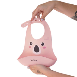 Babador de Silicone TurmaTube Rosa | Coala com Pega Migalhas e Fecho Ajustável