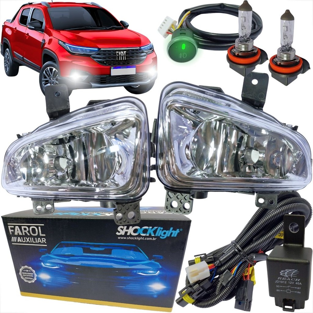 KIT FAROL DE MILHA AUXILIAR FIAT STRADA TODOS OS MODELOS DE 2020 À 2025 BOTÃO MODELO UNIVERSAL TOUCH