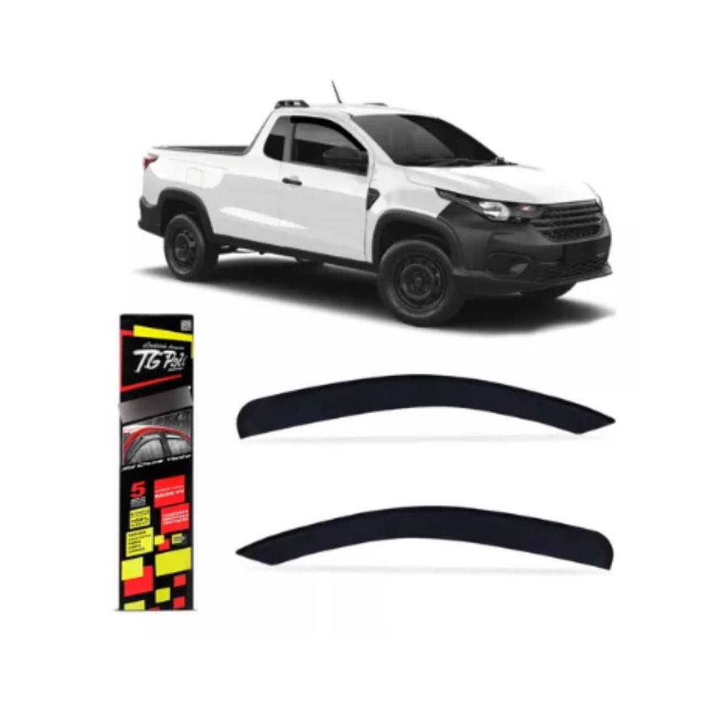 Calha de Chuva Fiat Strada 2020 a 2026 Cabine Simples 2P TG Poli Defletor Protetor Janelas Fumê