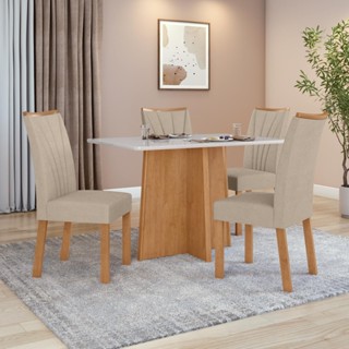 Conjunto Mesa de Jantar Celebrare 1,20 c/ vidro e 4 cadeiras Apogeu Veludo Creme Amendoa/off White em Oferta na Shopee