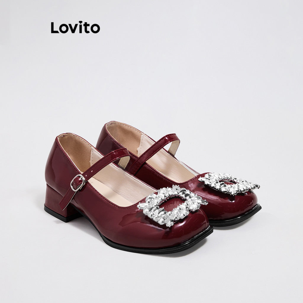 Lovito Elegantes sapatos Mary Jane com strass liso e salto alto para mulheres LFA43669 - Women Shoes