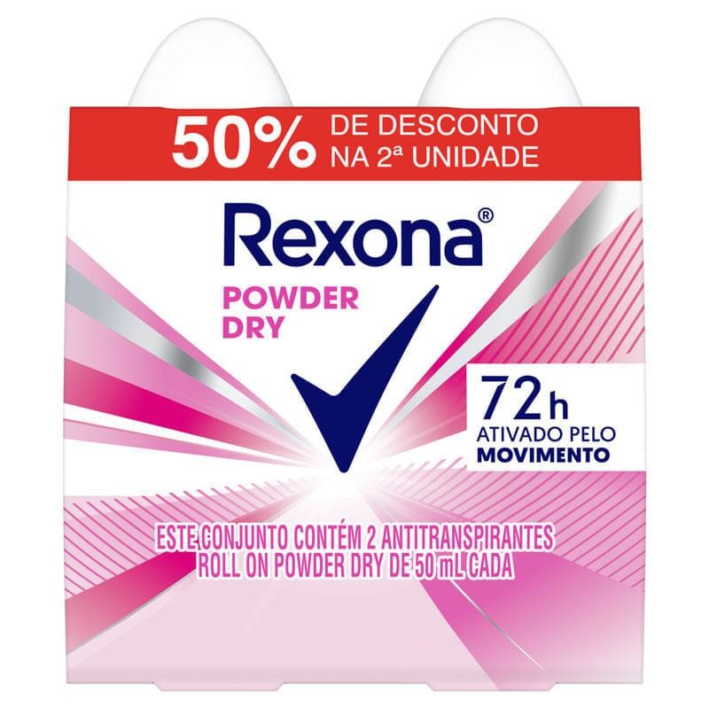 Kit Rexona Powder Dry Atitranspirante Roll On 2 Unidades 50ml Cada - Beauty