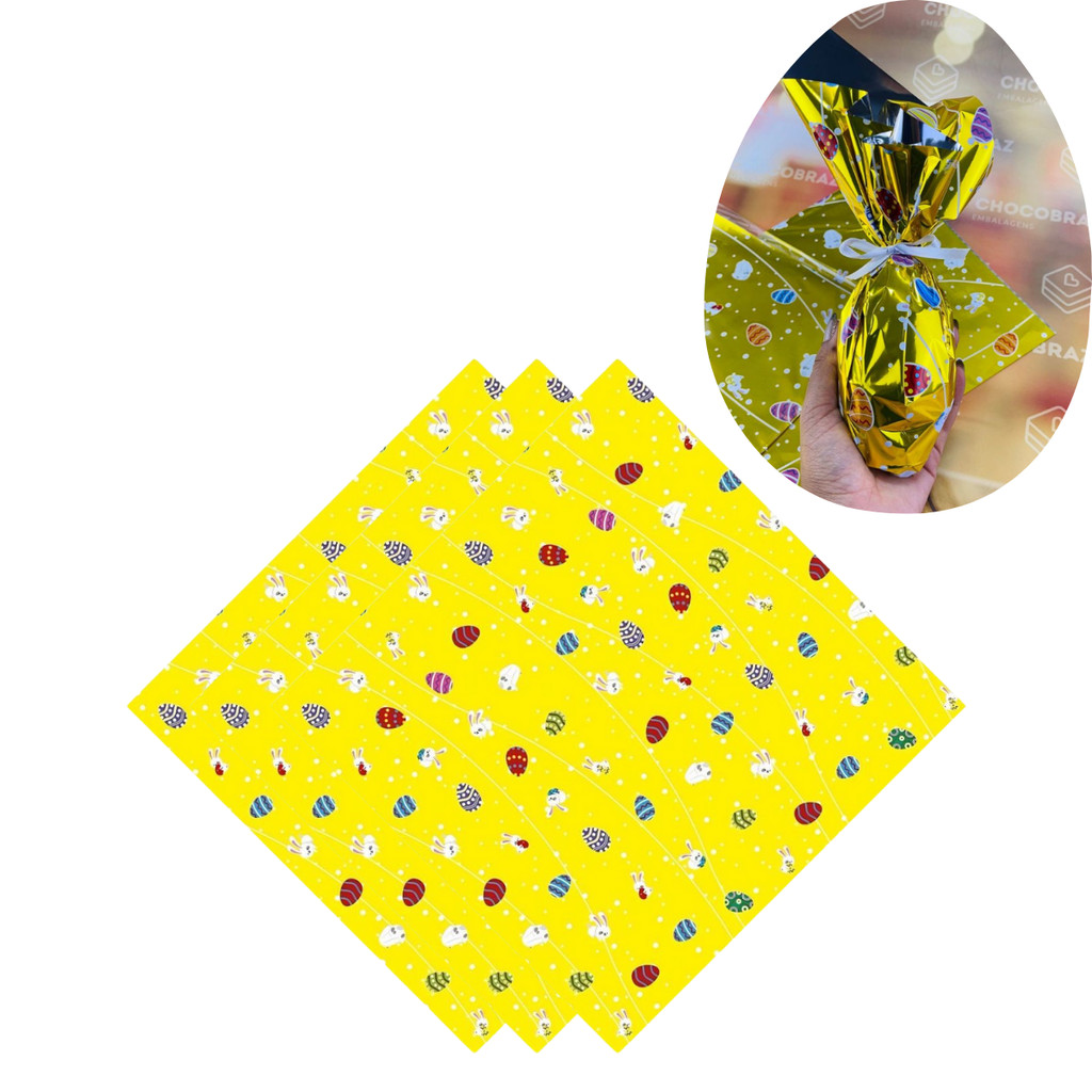 125 Sacos Express P/OVO DE PÁSCOA COELHOS AMARELO  Ovo Páscoa 100g a 150g - 24X24 cm  INOVE