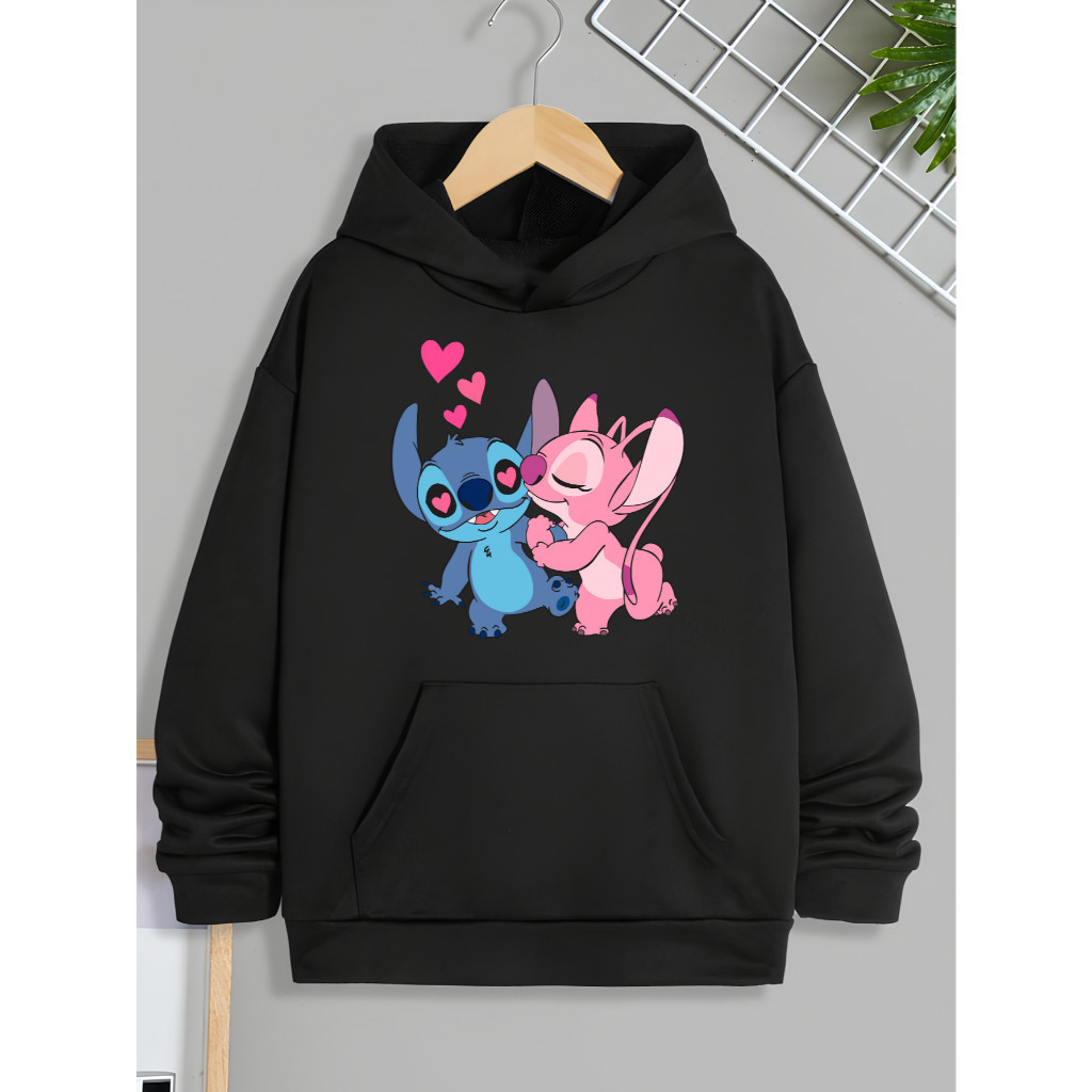 Moletom Estampado Lilo Stitch Moda Feminina Canguru Com Capuz Blusa De Frio Casual Distribuidora