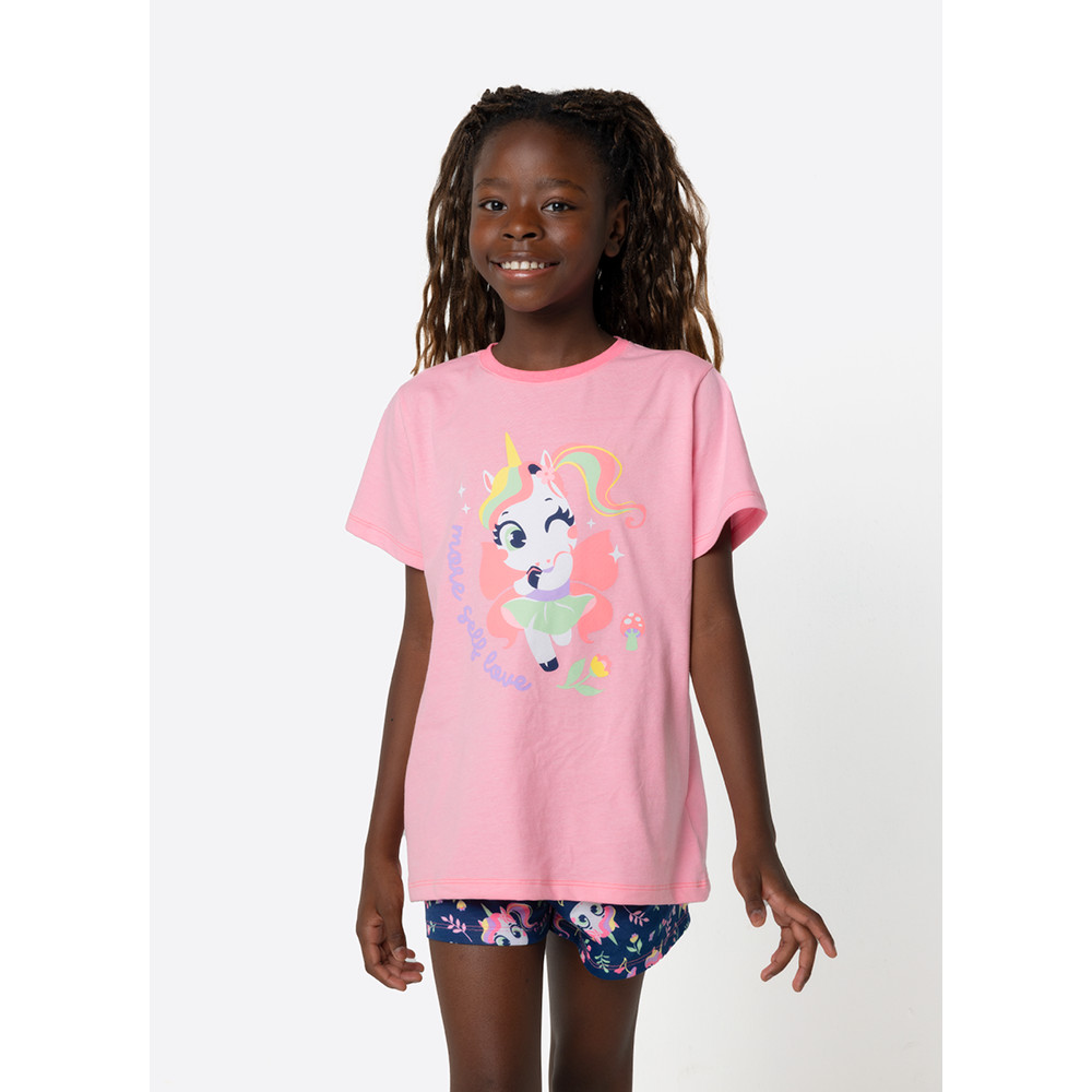 Pijama Manga Curta Algodão Menina Teen Unicórnio Encantado - Puket em Oferta na Shopee