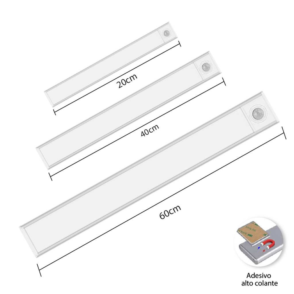 Smart Luminária Inteligente Ultra LED com sensor de movimento sem fio e Recarregável USB fino barra 20/40/60cm — imagem 2 de 2