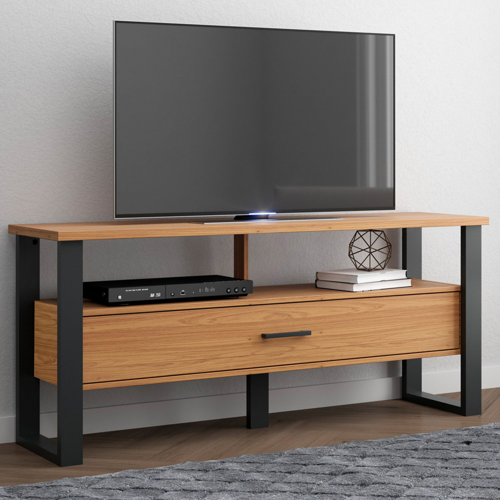 Rack Para Sala de Estar TV 55 Pol 1 Gaveta York D03 Freijó Preto Fosco - Lyam Decor em Oferta na Shopee