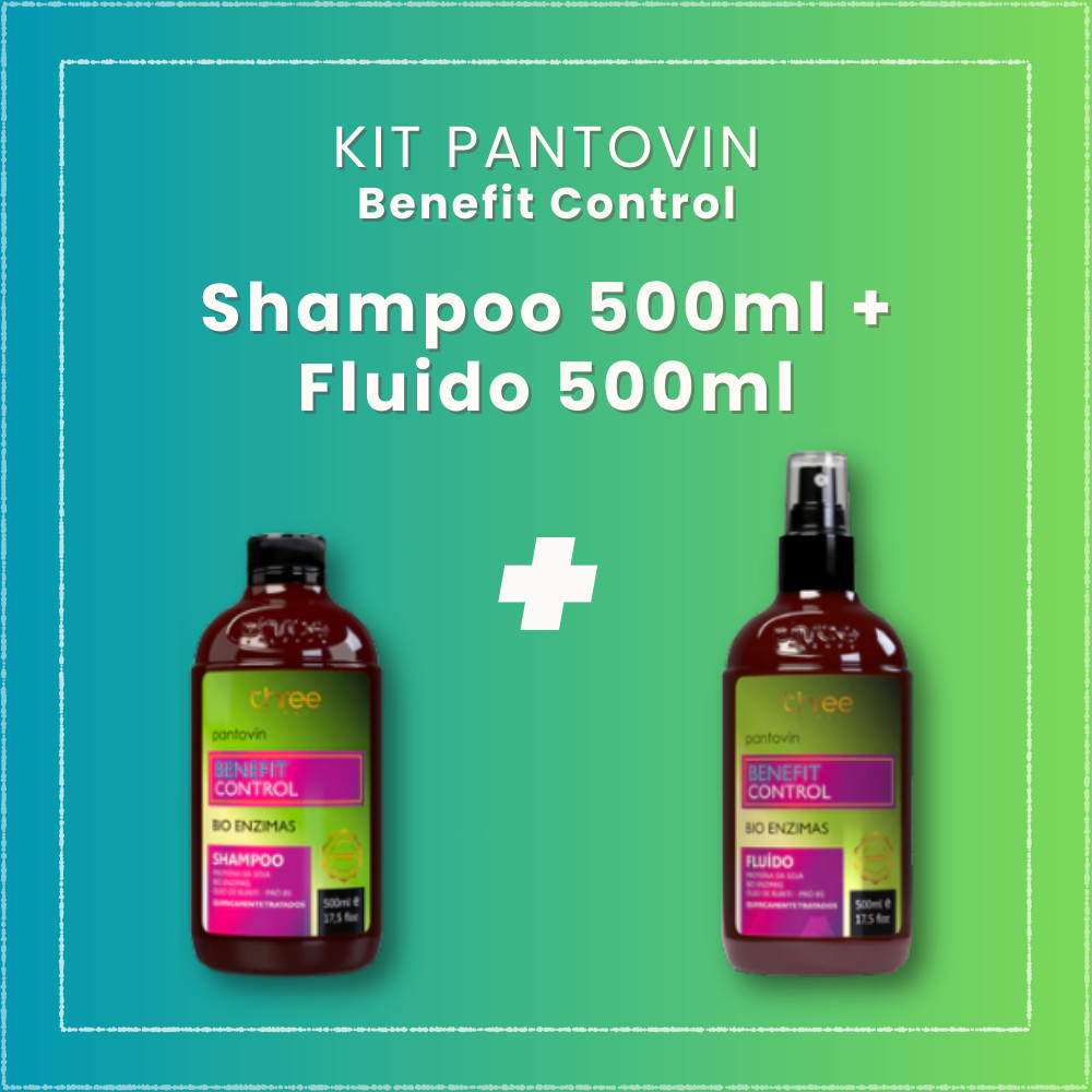 Kit Benefit Control Shampoo 500ml + Fluido Pantovin 500ml Three Therapy