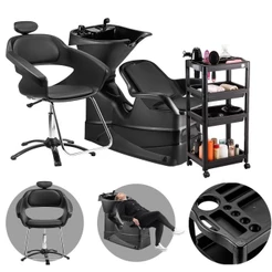 Kit Salão de Beleza Lavatório Reclinável Champ + Cadeira Primma + Carrinho Auxiliar Junior - Dompel