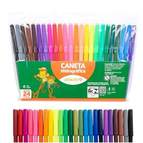 Caneta Hidrocor 24 Cores Canetinha Hidrografica, Hidrocolor, Escolar Arte Pintura Material Escolar - Leo & Leo em Oferta na Shopee
