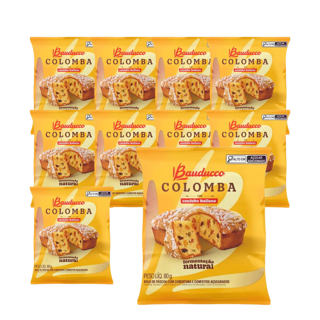 Kit 10 Mini Colomba Bolo de Pascoa Tradicional Frutas Cristalizadas 80g - Bauducco - Flowpack em Oferta na Shopee