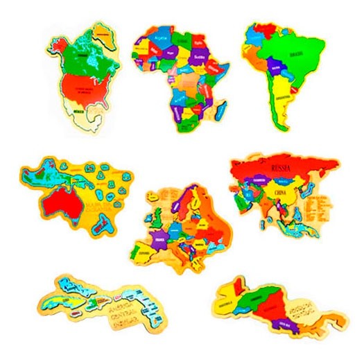 Kit Quebra-cabeça Mapa África Oceania América do Sul e Norte Central Ístmico e Insular Europa Ásia