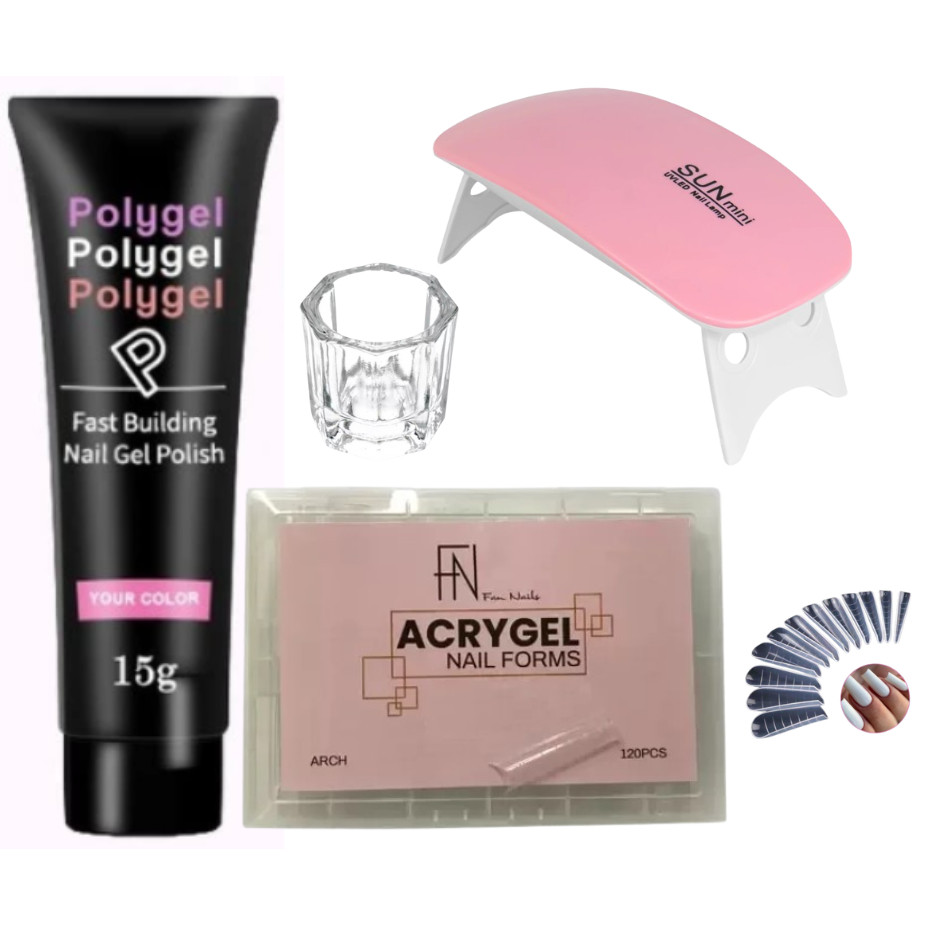 kit alongamento de molde f1 poligel mini sun 120 molde f1 fan nails copo dapen