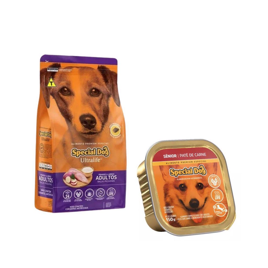 KIT COM SPECIAL DOG ULTRALIFE RAÇÃO CÃO ADULTO RAÇAS PEQUENAS FRANGO 15KG + SPECIAL DOG P…