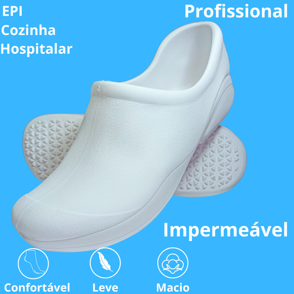 Sapato Enfermeira Fechado Enfermagem Antiderrapante Profissional Uniforme Cozinha Babuche Leve