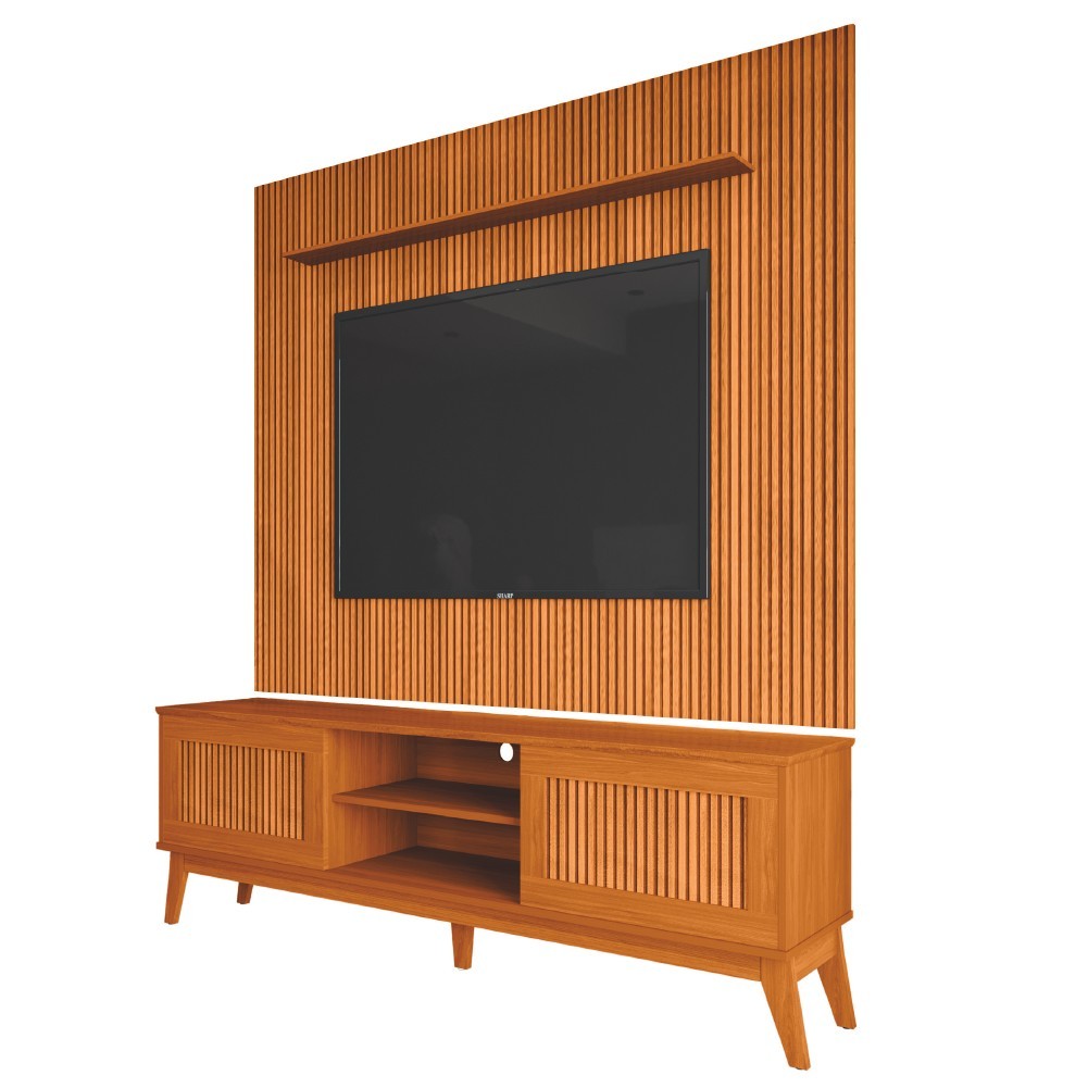 Rack Bancada King Com Painel Para TV Até 75 Polegadas 1,79m Avante Cedro Ripado Impressão 3D EDN - Home & Living