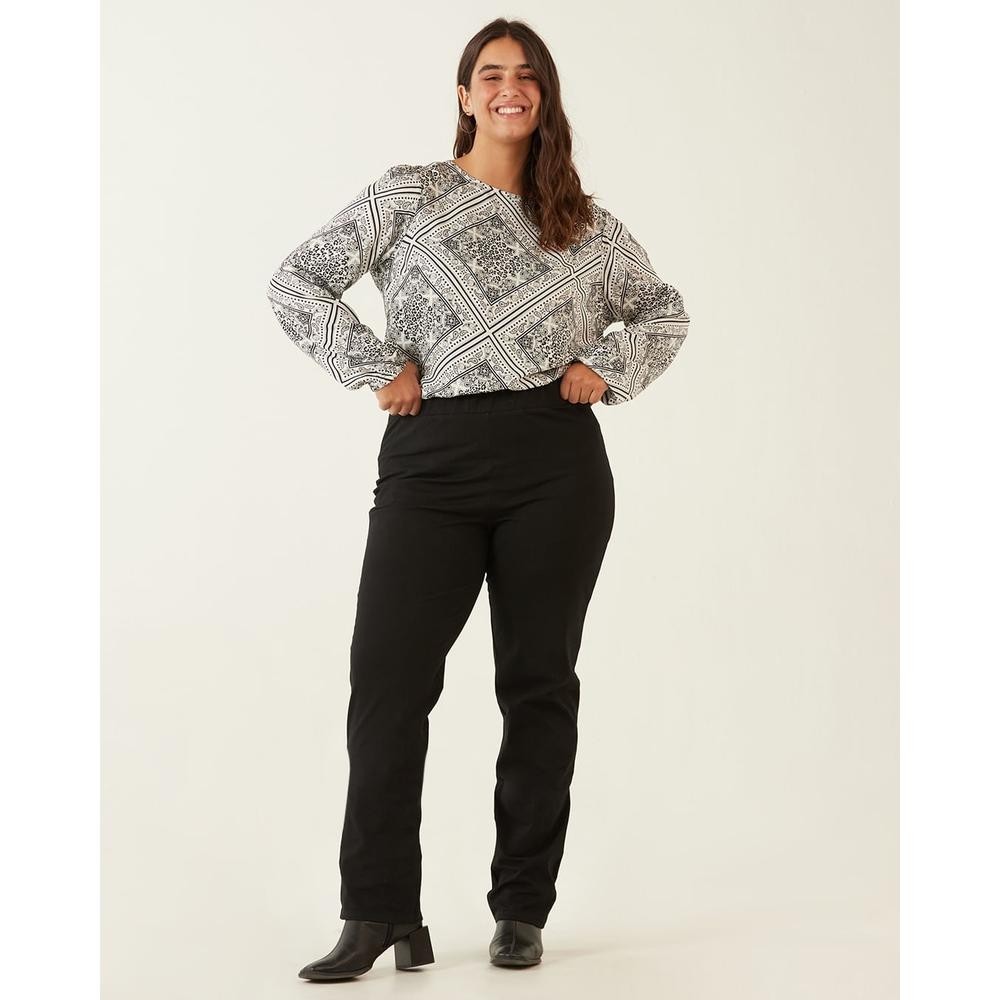 Calça Reta Básica Feminina Plus Size Cintura Média Em Algodão em Oferta na Shopee