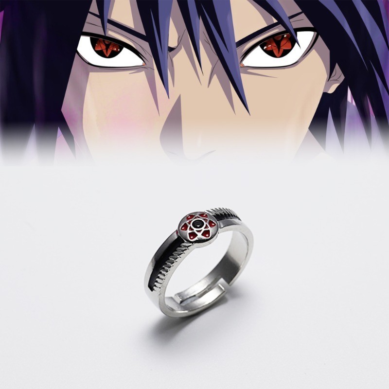 Anime Naruto Anel Akatsuki Uchiha Sasuke Sharingan Anéis De Metal Halloween Moda Cosplay Acessório Presentes