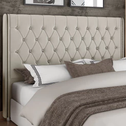 Cabeceira Cama Box Queen 160cm Estofada Frizza P05 Veludo Bege - Lyam Decor