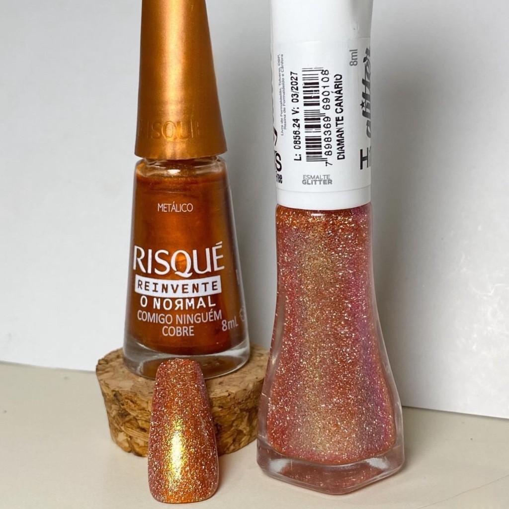 Kit 2 Esmalte Risque Comigo Ninguém Cobre e Hits Diamante Refletivo Canário - Combinação de Manicure