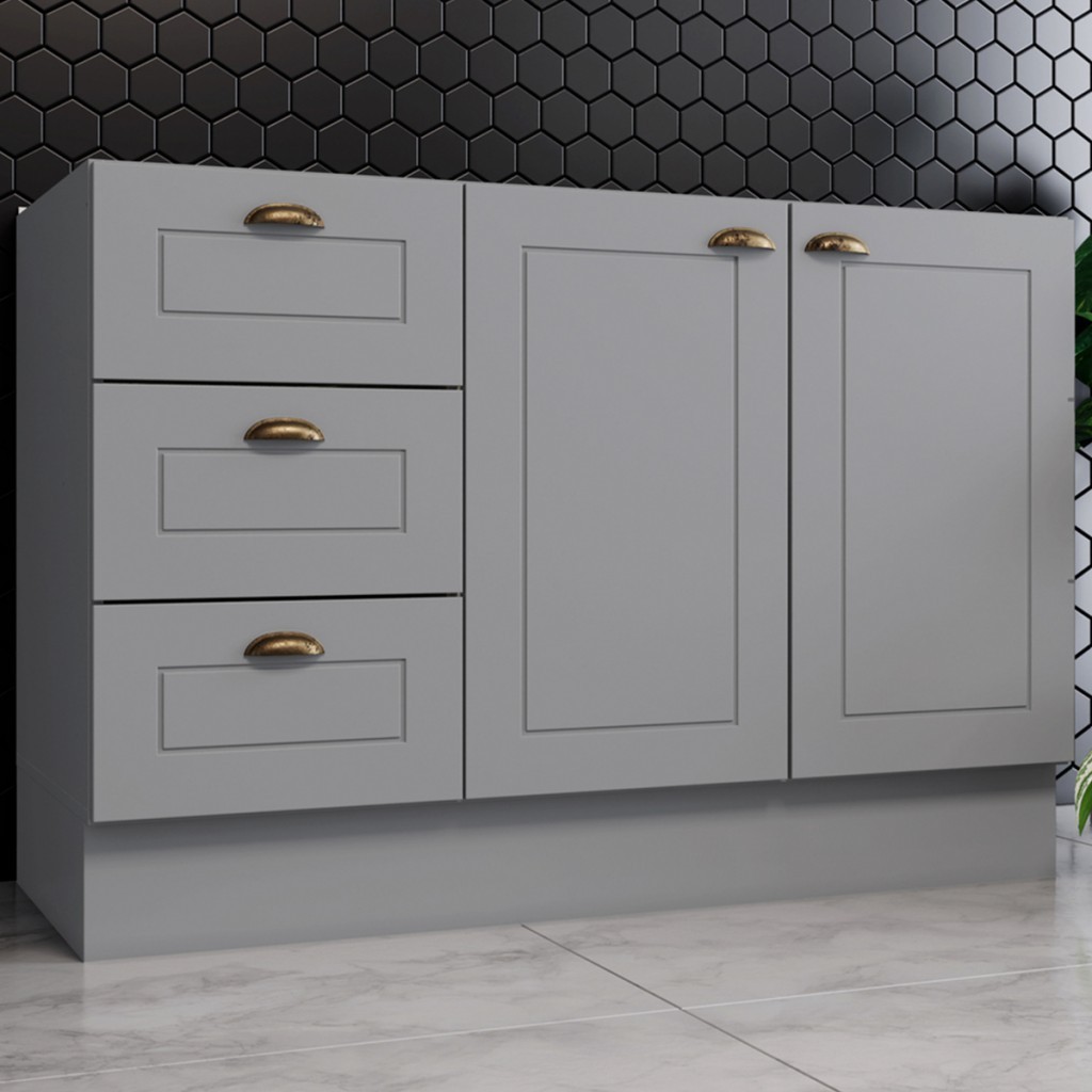 Balcão de Cozinha Americana 2 Portas 3 Gavetas Branco HP C353 - Henn