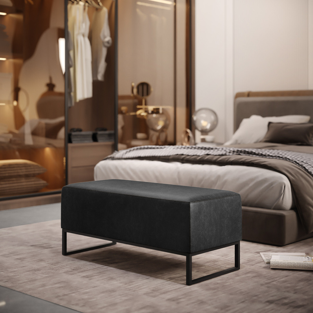 Puff Decorativo Para Sala de Estar Cléo W01 Base de Ferro 90 cm Couríssimo Preto Brilho - Lyam Decor em Oferta na Shopee