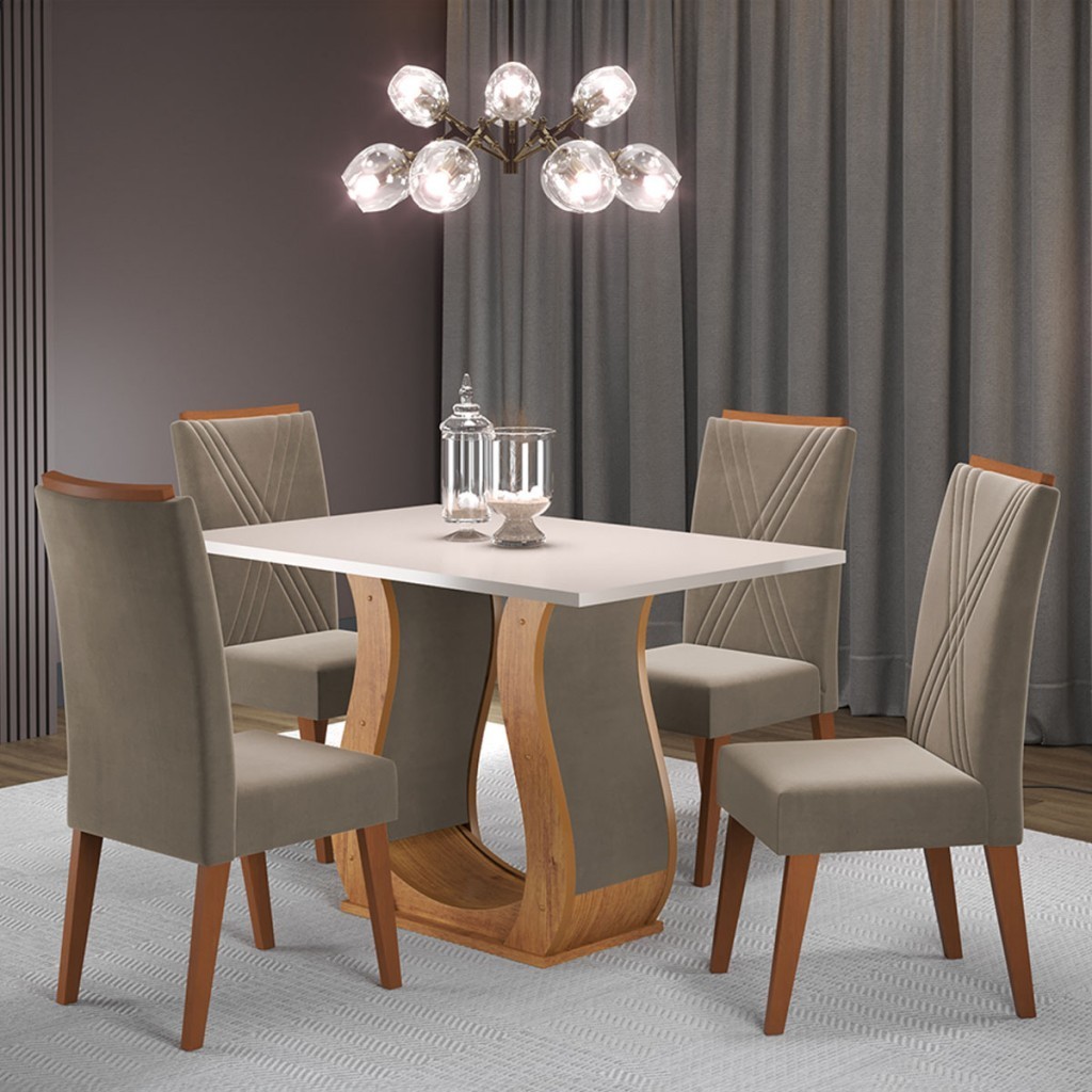 Mesa de Jantar 4 Lugares Gol Mel/Blonde/Pérola - Viero Móveis em Oferta na Shopee