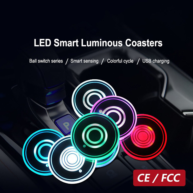 2 PCS Carro LED Colorful Luminous Coaster Cup Garrafa De Bebidas Em Frasco Anti-Derrapante Tapete Lâmpada Atmosférica Interior De Inteligente