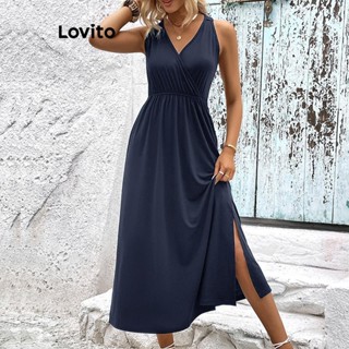 Lovito Vestido feminino casual liso dividido LNL52150