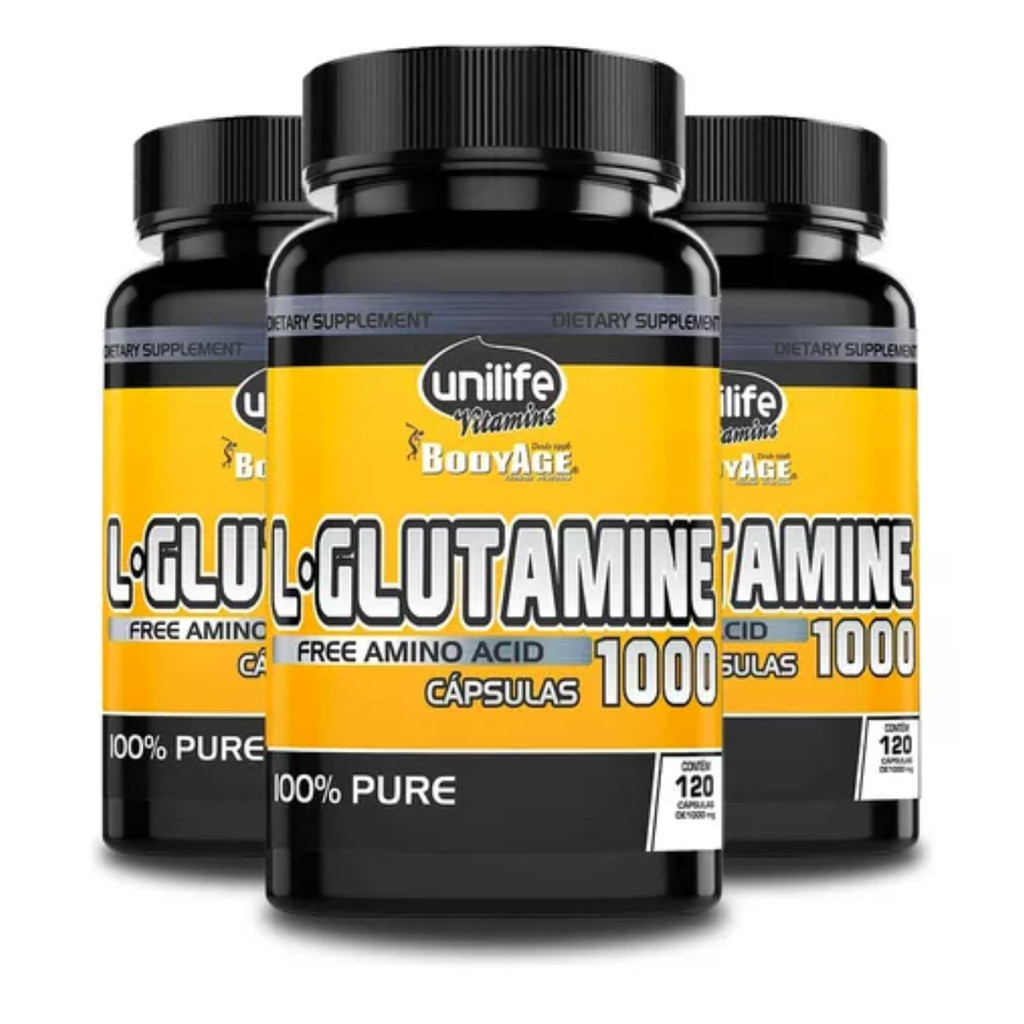 Kit 3 L-Glutamina 100% Pura 120 Caps - Unilife