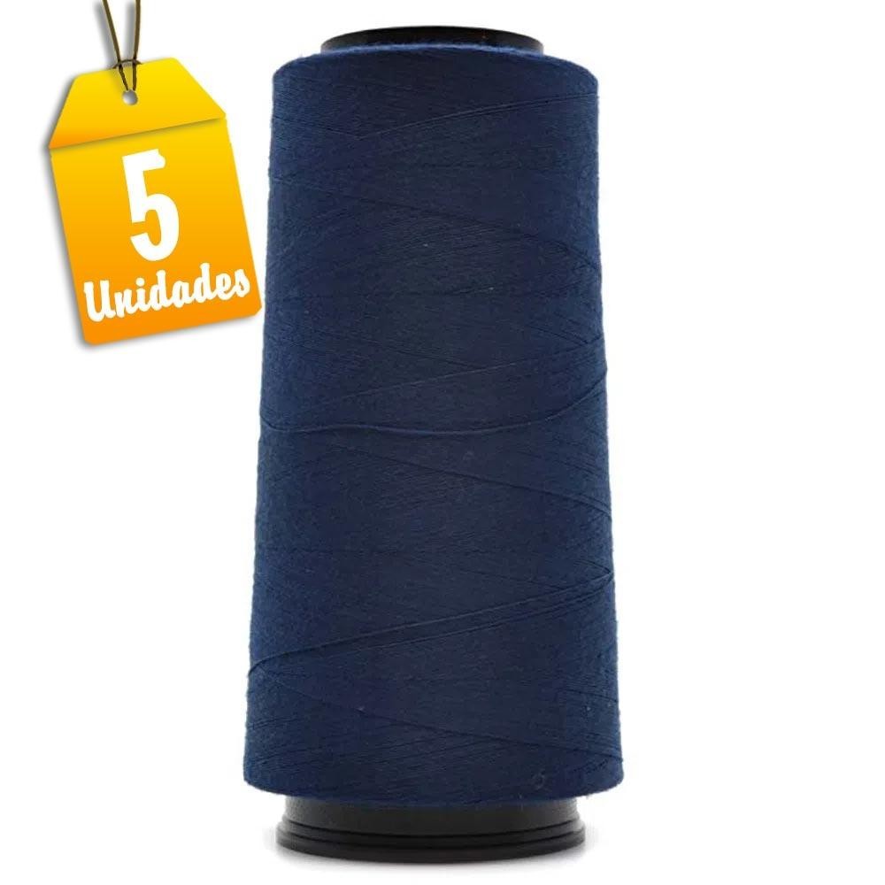 Kit Linha para Costura Reta 120 Trichê Azul Marinho - 1300 metros - 5 unidades em Oferta na Shopee