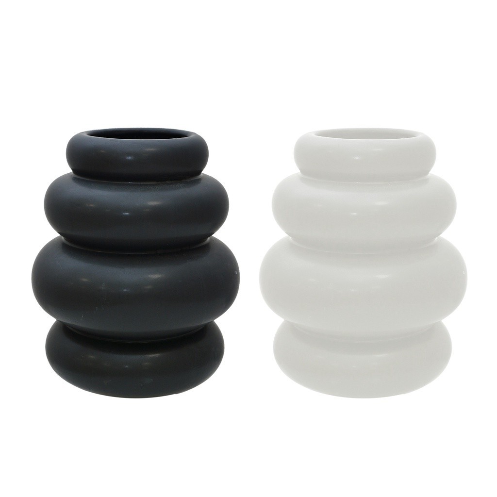 Vaso Decorativo Porcelana Preto e Branco