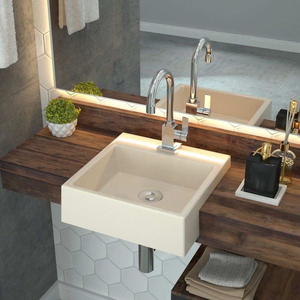 Cuba de Semi Encaixe Quadrada C01 Para Banheiro XQ355 Bege - Lyam Decor em Oferta na Shopee