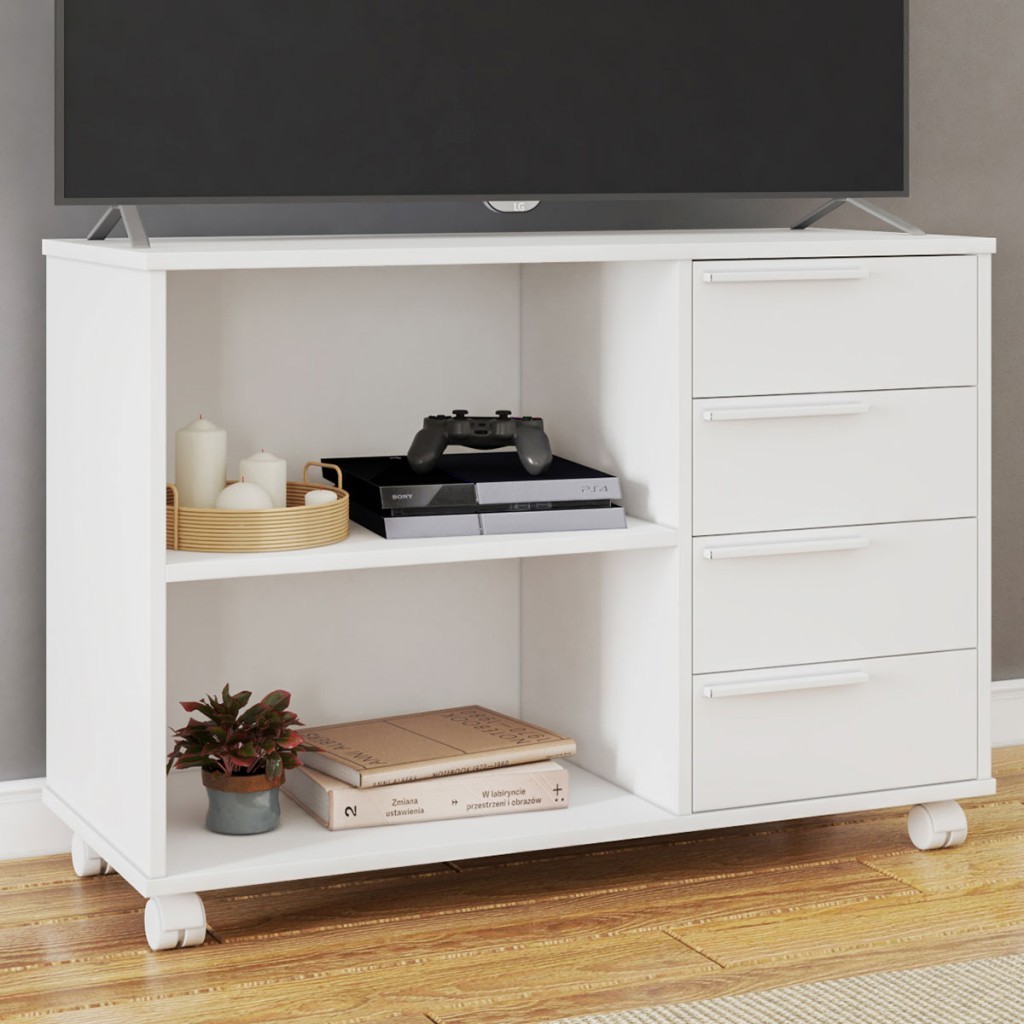 Rack para TV Até 40 Polegadas 4 Gavetas Branco 540 - Pnr Móveis - Home & Living