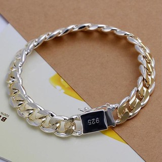 925 Prata Esterlina Sólida 10mm Corrente Pulseira Homens Mulheres Nobre Casamento Jóias Moda Charme Festa De Aniversário em Oferta na Shopee