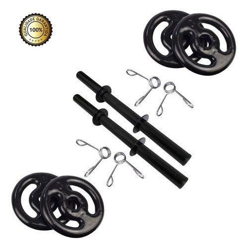 Kit Par De Barra Halter 40cm C/ Presilha + 20kg Anilha Emborrachada