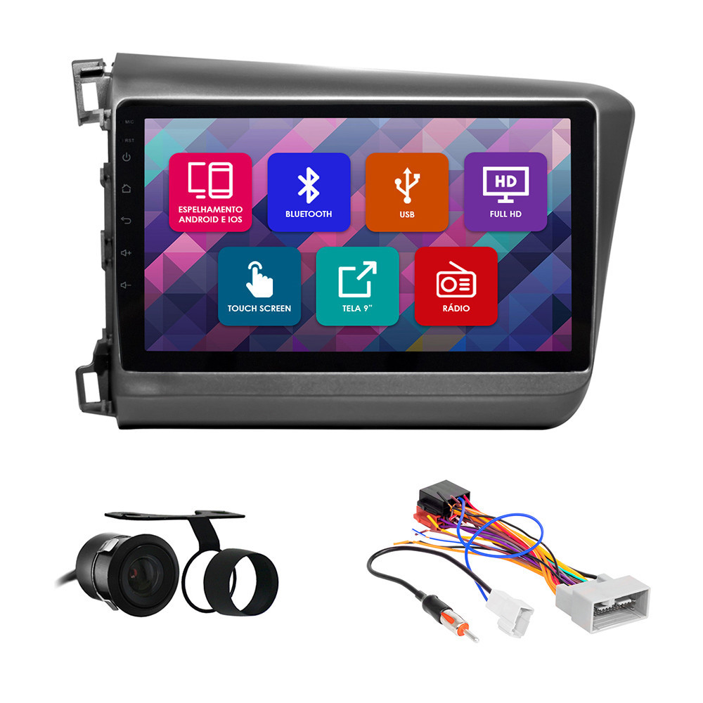 Kit Multimídia 9 Pol Civic 2012 2013 2014 2015 2016 Espelhamento Android Ios 2 Din Grafite Camera Ré em Oferta na Shopee