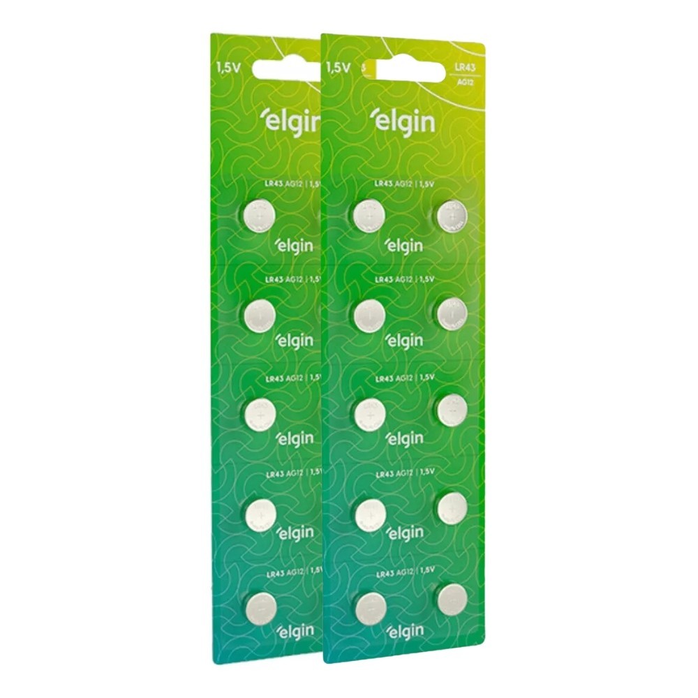 20 Baterias Pilha Botão Lr43 1,5V Ag12 2 Cartelas Elgin em Oferta na Shopee