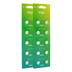 20 Baterias Pilha Botão Lr43 1,5V Ag12 2 Cartelas Elgin