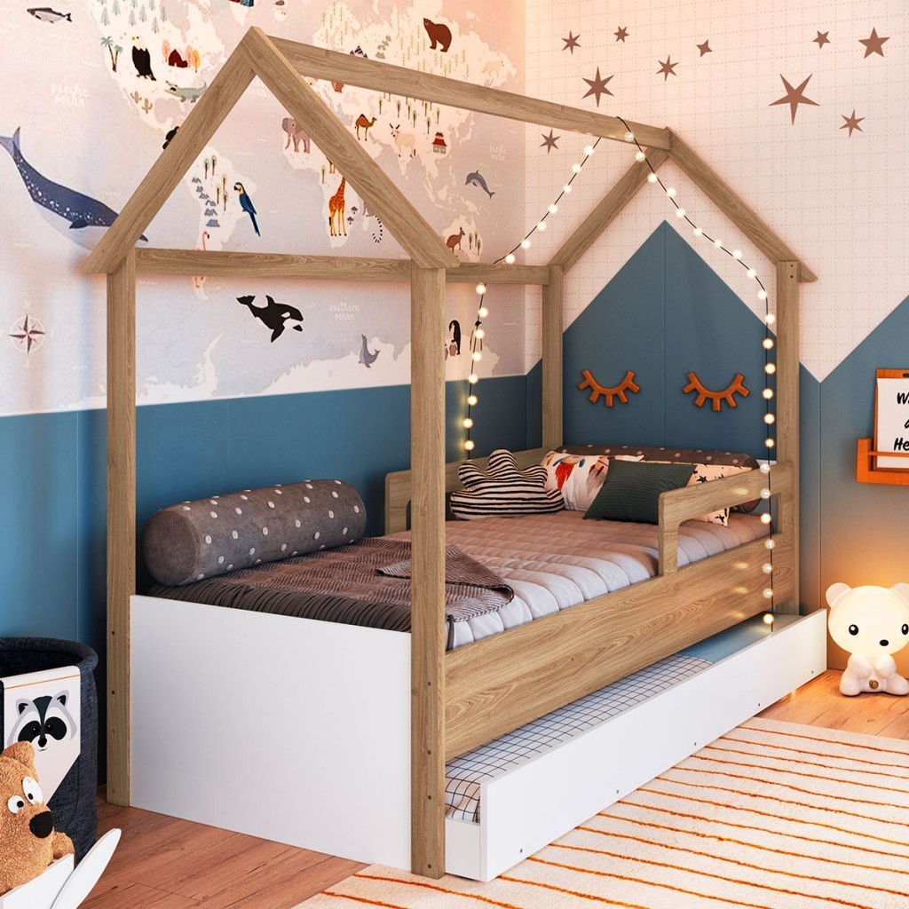 Cama Infantil Bicama Soninho Oak/Branco - Panorama Móveis - Home & Living