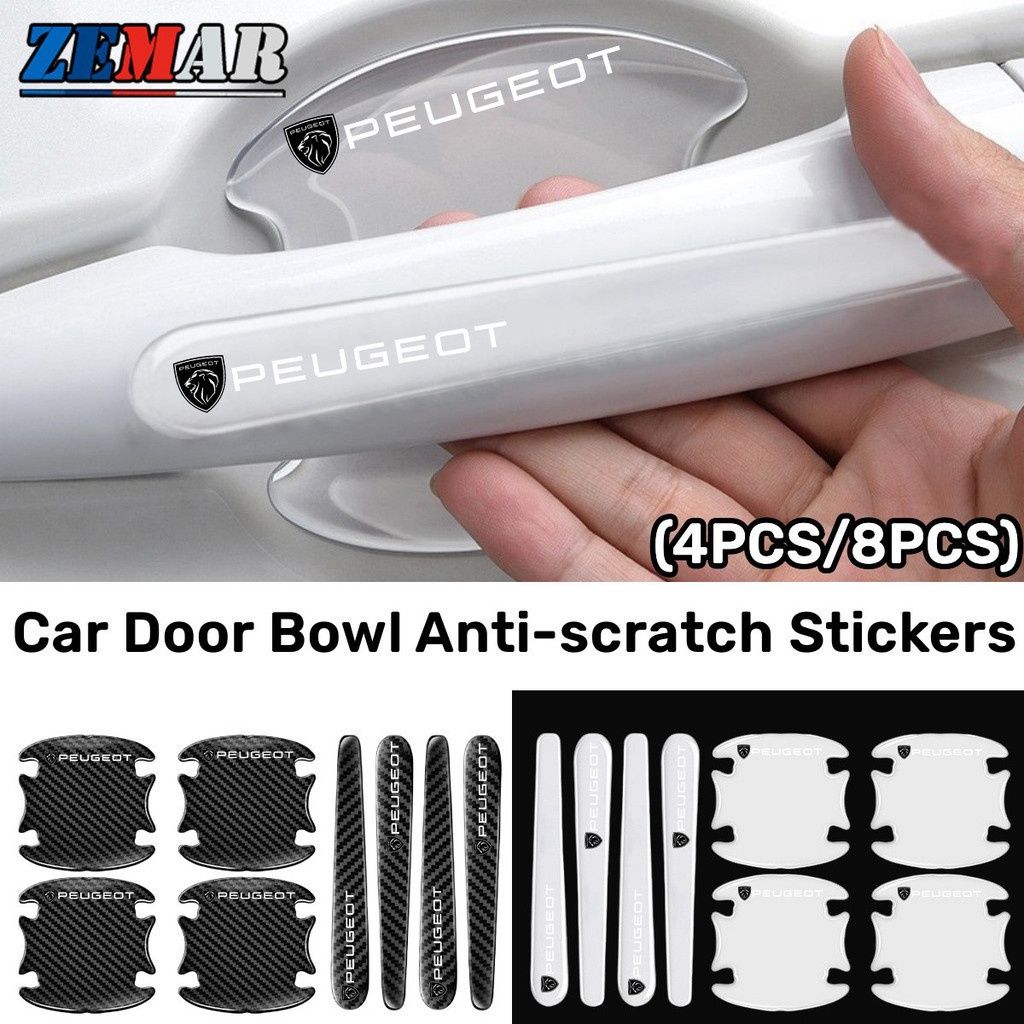 4/8Pcs Novo Adesivo Peugeot Transparente Para Porta De Carro Autocolante Anti-Riscos Versão Espessada Textur De Fibra De Carbono 206 208 207 307 308 2008 3008