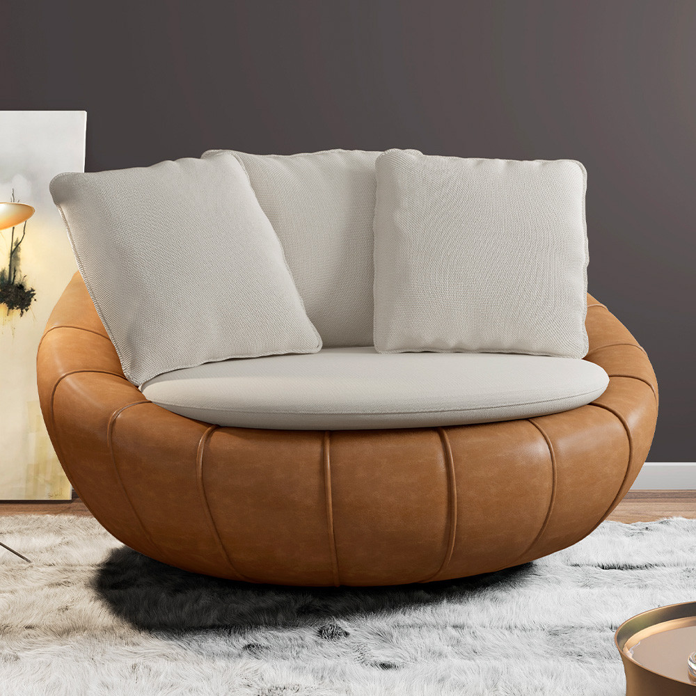 Poltrona Giratória Para Sala de Estar Decorativa Kira M03 Couríssimo Whisky Linho Cru - Lyam Decor em Oferta na Shopee