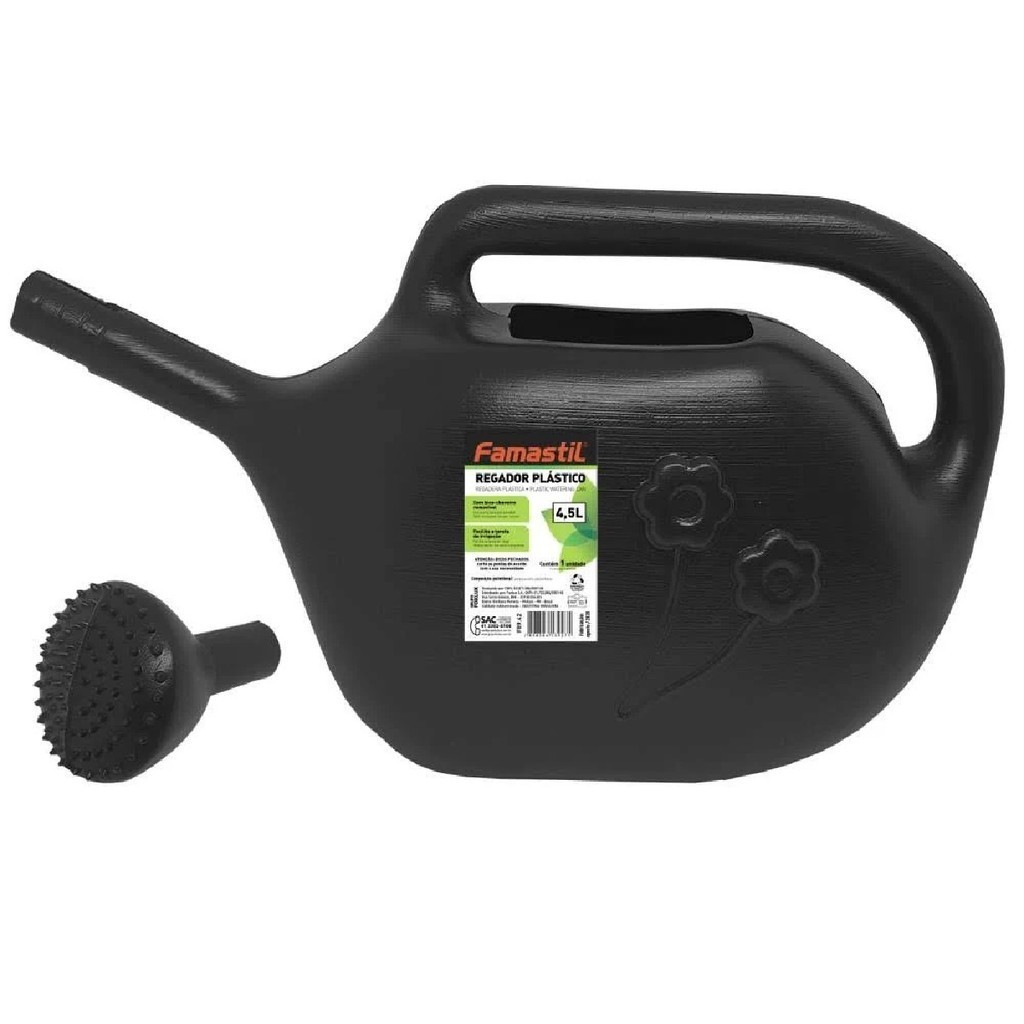 Regador Plástico Famastil 4,5L Preto | Resistência e praticidade, design funcional