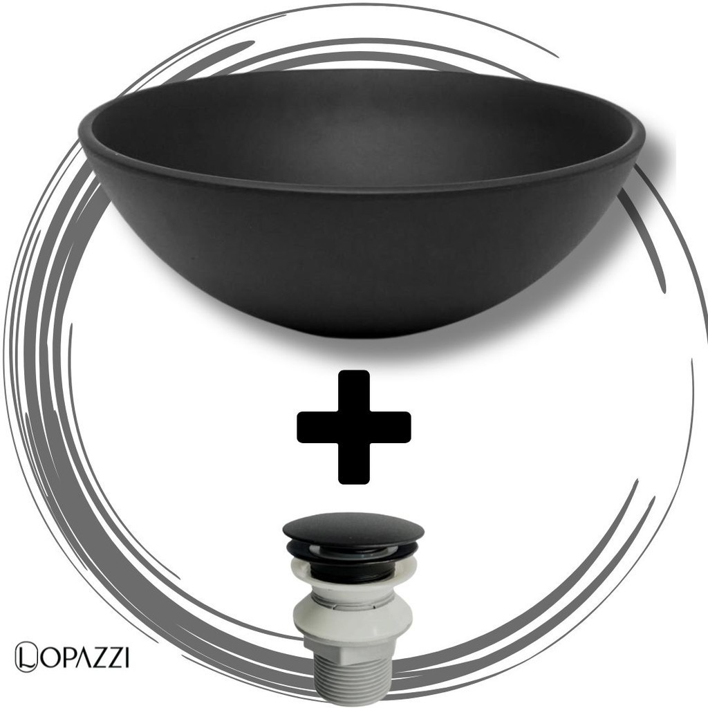 KIT CUBA REDONDA 30x30 PIA DE VIDRO FOSCO + VÁLVULA CLICK INTELIGENTE MATTE em Oferta na Shopee