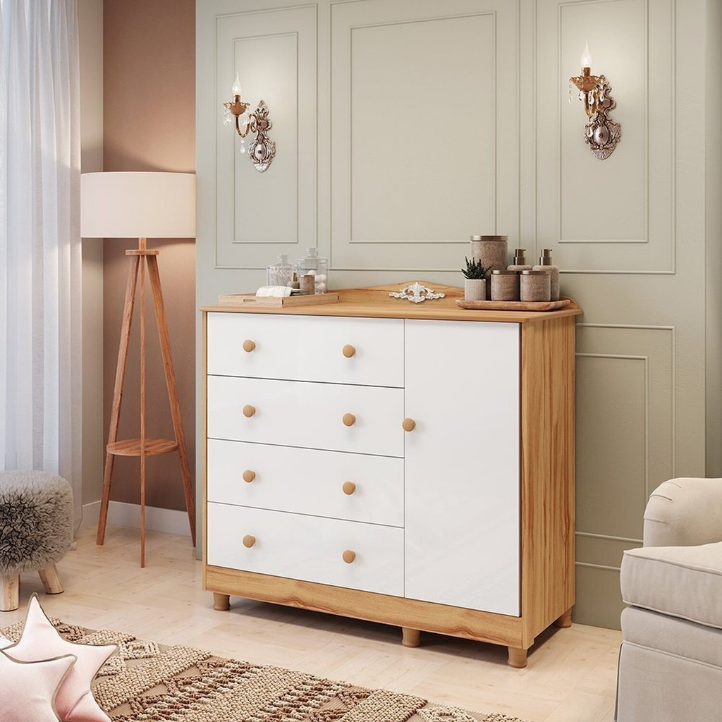 Cômoda de Bebê 120,30cm 1 Porta e 4 Gavetas 100% Mdf Maya Clássico Espresso Móveis - Home & Living